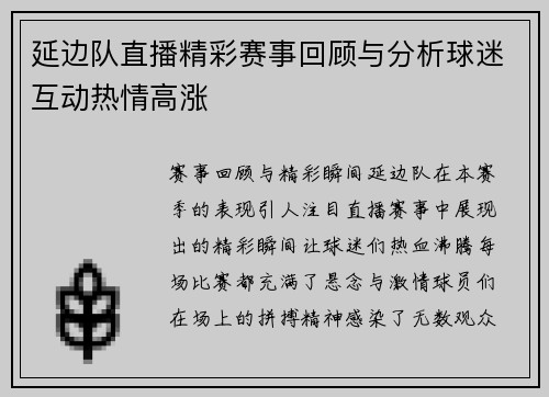 延边队直播精彩赛事回顾与分析球迷互动热情高涨